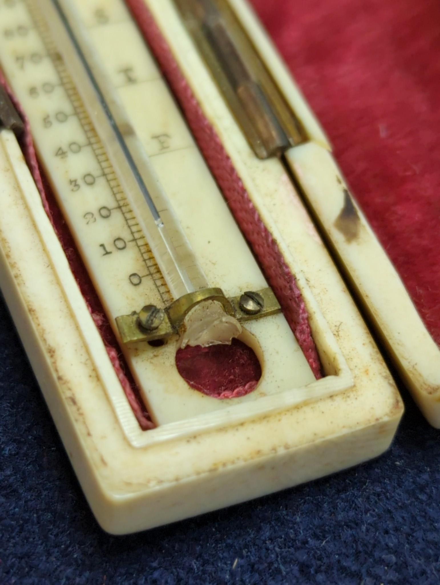 A George III ivory toothpick case, now containing a small thermometer